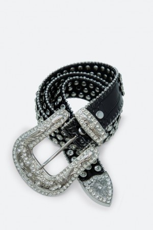 Mnml Allover Rhinestone Studded Belt Belts Black | IY20-P1FX