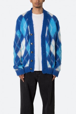 Mnml Argyle Cardigan Sweater Sweatshirts Blue/White | RJ68-E9AD