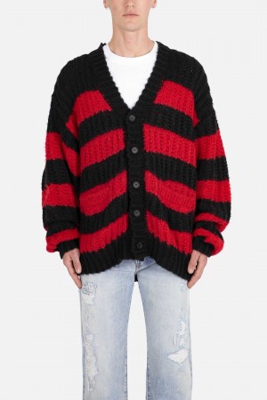 Mnml Big Stripe Cardigan Sweatshirts Black/Red | YW61-H8QL