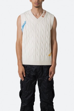 Mnml Cable Knit Vest Sweatshirts Off White | OZ49-S9QZ