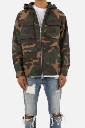 Mnml Camo Hooded Zip Up Jackets Woodland Camo | EN91-B1SA