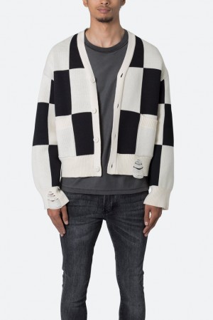 Mnml Checkered Cardigan Sweatshirts Black/White | SD57-N4EQ