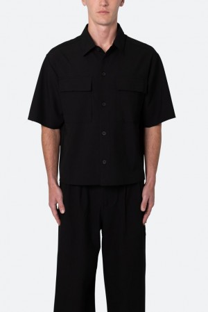 Mnml Cropped Woven Shirt Shirts Black | MD44-P9KE