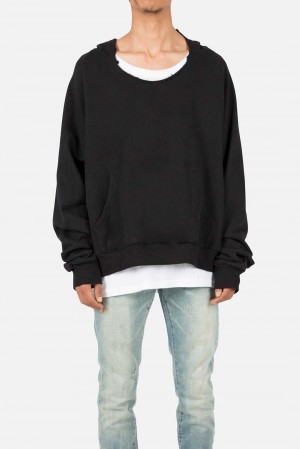 Mnml Cut Neck Hoodie Sweatshirts Black | PD76-C6ZD