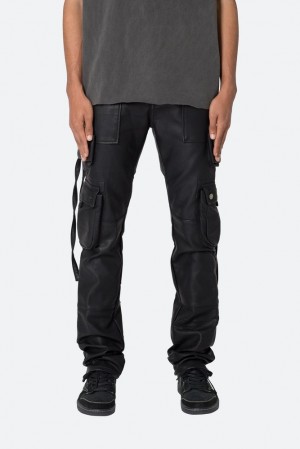 Mnml D152 Leather Cargo Pants Straight Denim Black | DC17-A5TP