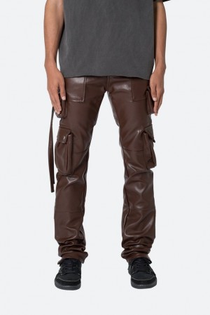 Mnml D152 Leather Cargo Pants Straight Denim BROWN | SX49-G7EV