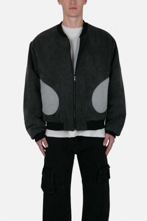 Mnml Distressed Bomber Jacket Jackets Charcoal Grey | YP38-Y3PS