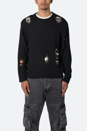 Mnml Distressed Sweater Sweatshirts Black | IQ82-O3YP