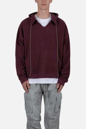 Mnml Extended Drawcord Hoodie Sweatshirts Burgundy | WD56-P6XU