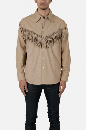 Mnml Fringe Western Shirt Shirts Tan | ZX83-V5GT