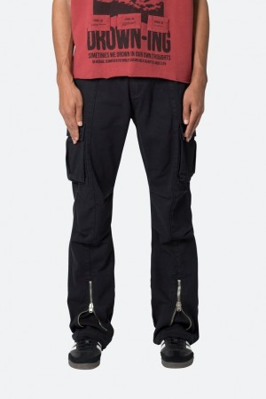 Mnml Front Zip Flare Cargo Pants Cargos Black | AO80-G4HD