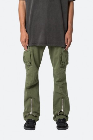 Mnml Front Zip Flare Cargo Pants Cargos Olive | AG38-O4UY