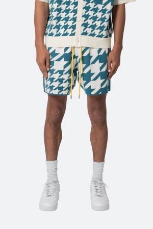 Mnml Houndstooth Knit Shorts Shorts Teal | EN22-A4TP