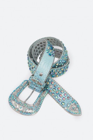 Mnml Iridescent Rhinestone Belt Belts Blue | QP82-M0RF