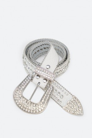 Mnml Linear Rhinestone Belt Belts White | QK14-W6SS