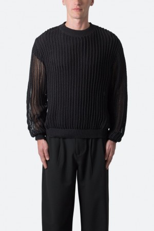 Mnml Mesh Knit Sweater Sweatshirts Black | GP57-Z0BZ