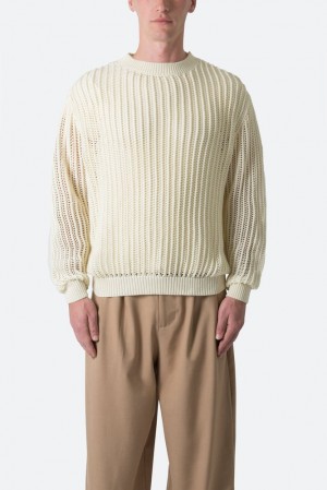 Mnml Mesh Knit Sweater Sweatshirts Cream | XF83-B8ZQ