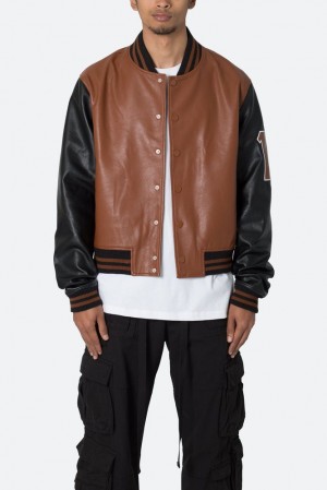 Mnml PU Varsity Jacket Jackets Black/Brown | MC84-H9DS