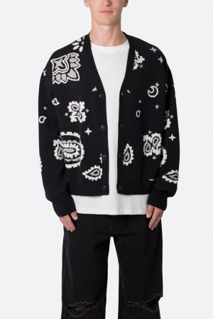 Mnml Paisley Cardigan Sweater Sweatshirts Black | UX24-E9XV