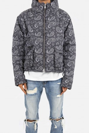 Mnml Paisley Cropped Puffer Jackets Black | IG61-V0LW