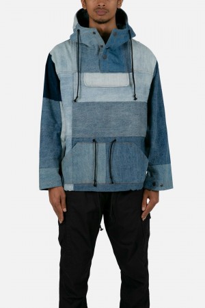 Mnml Patchwork Denim Pullover Jackets Blue | YP45-R5DM