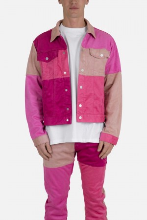 Mnml Patchwork Suede Trucker Jackets Pink | AU21-B6GH