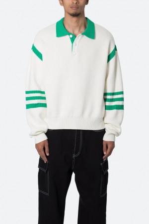 Mnml Polo Knit Sweater Sweatshirts Green/White | PU46-A4TY