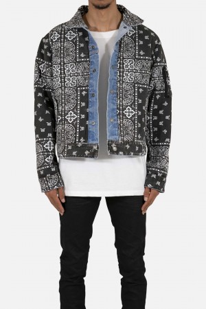 Mnml Reversible Paisley Trucker Jacket Jackets Blue/Black | CP03-R2TN