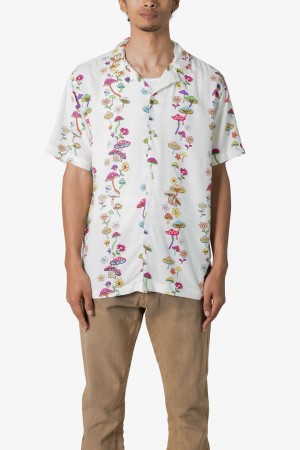 Mnml S/S Button Up Shirt Shirts Mushroom Print | EV39-I0QL