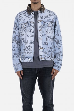 Mnml Scribble Trucker Jacket Jackets Blue | CS38-P7CQ