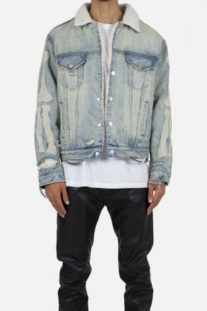 Mnml Skeleton Sherpa Trucker Jackets Blue | HX69-P4DV