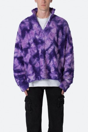 Mnml Tie Dye Sherpa Pullover Sweatshirts Purple | KN84-G8SZ