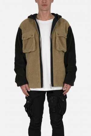 Mnml Two Tone Sherpa Zip Up Hoodie Jackets BROWN | AS62-U5QA