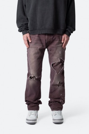 Mnml V602 Thrashed Carpenter Pants Baggy Denim BROWN | MY69-X2HX