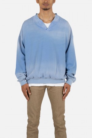 Mnml Vintage Henley Crewneck Sweatshirts Light Blue | EY84-Z9FS