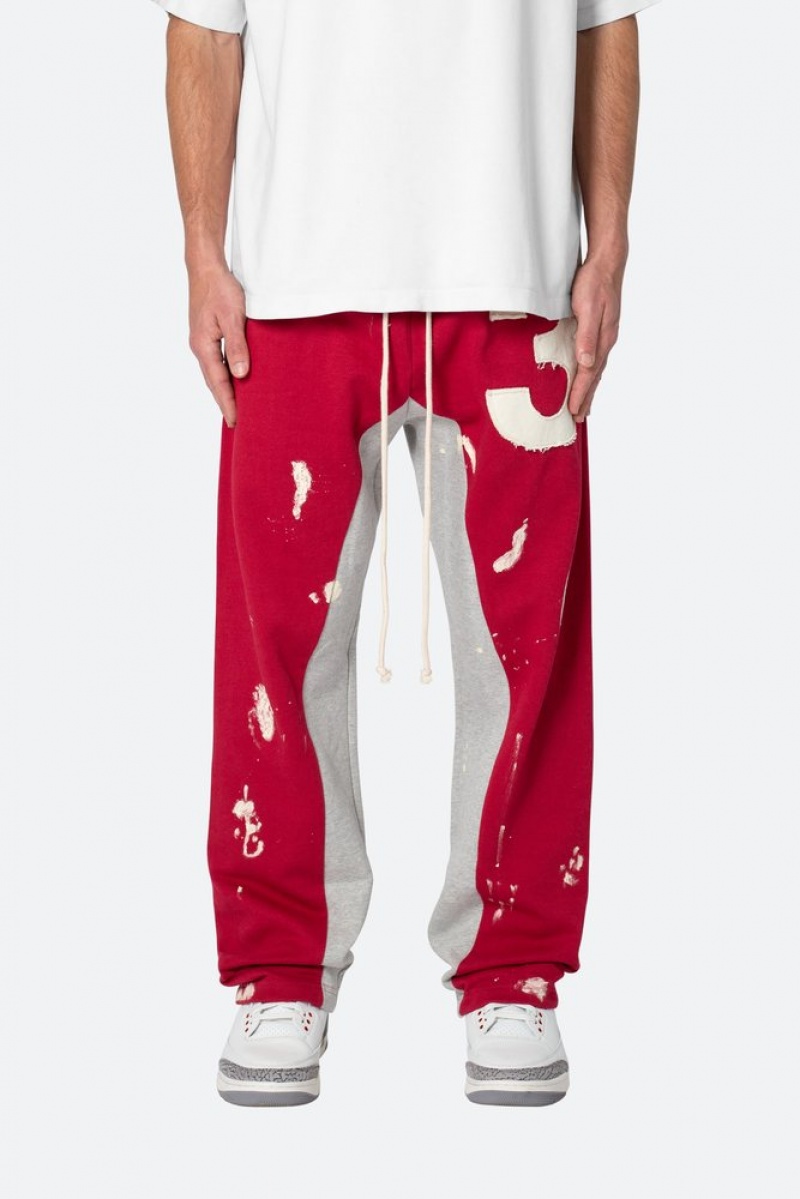 Mnml 3 Patch Contrast Sweatpants Sweatpants Red/Grey | TU59-B6KN