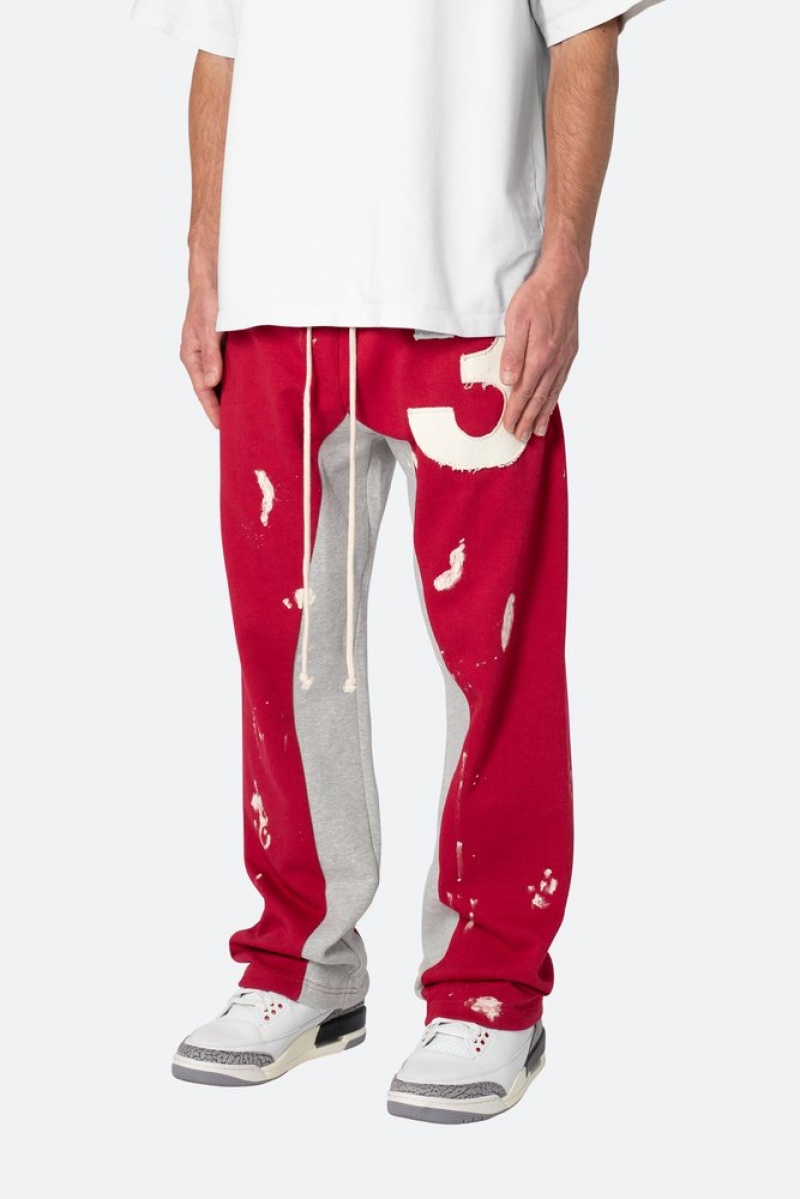 Mnml 3 Patch Contrast Sweatpants Sweatpants Red/Grey | TU59-B6KN