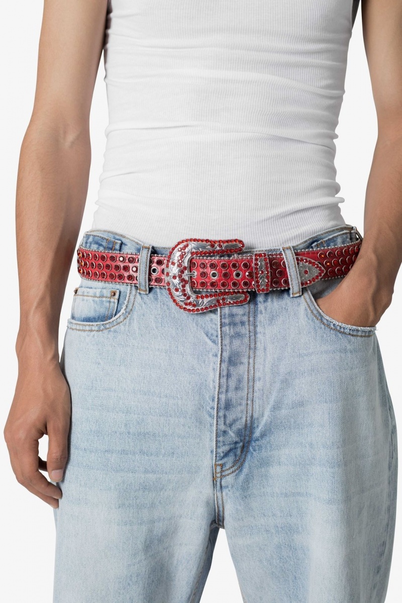 Mnml All Over Rhinestone Studded Belt Belts Red | YM97-W6WD