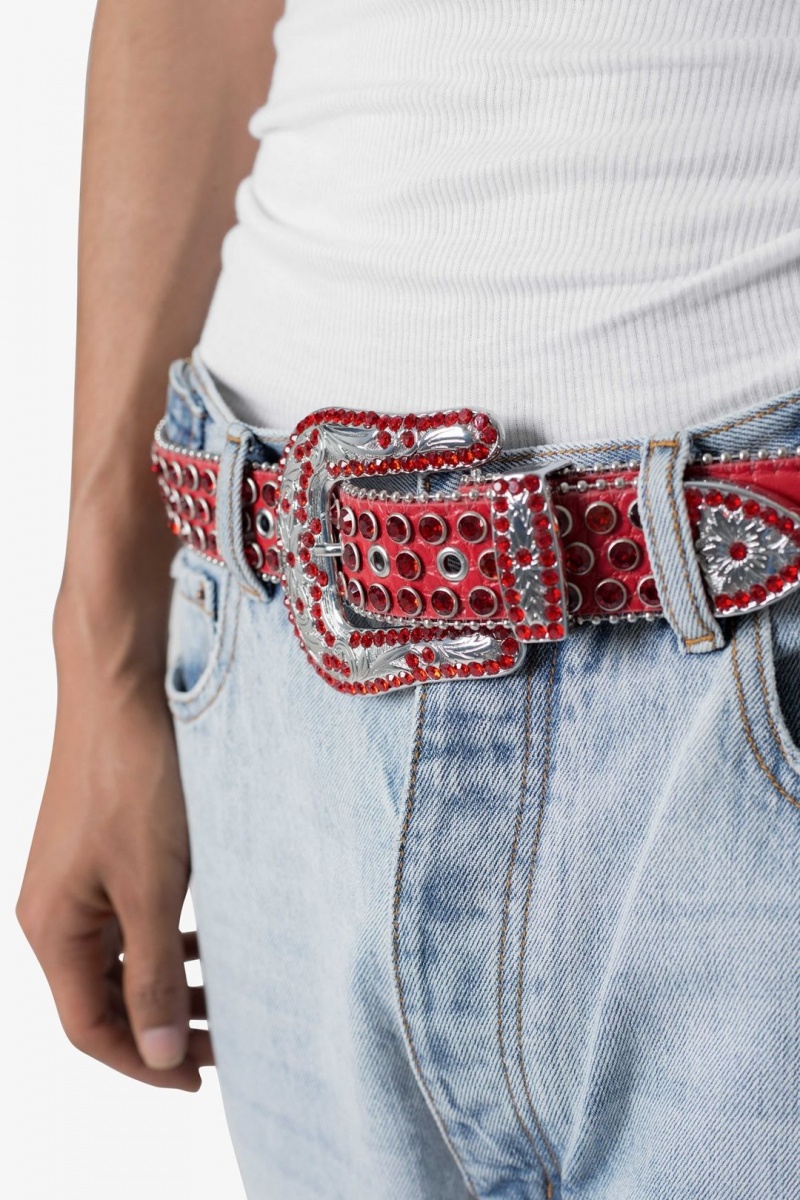 Mnml All Over Rhinestone Studded Belt Belts Red | YM97-W6WD