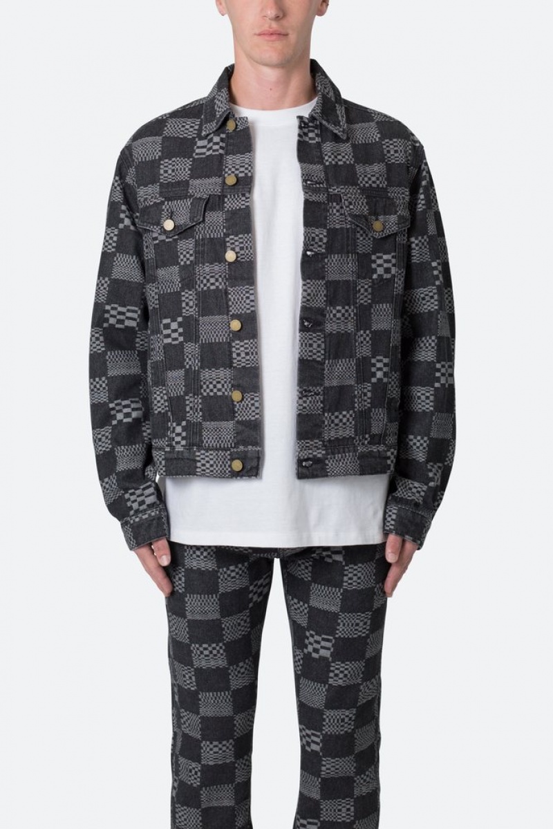 Mnml Checkered Trucker Jacket Jackets Black | YU21-B9SR