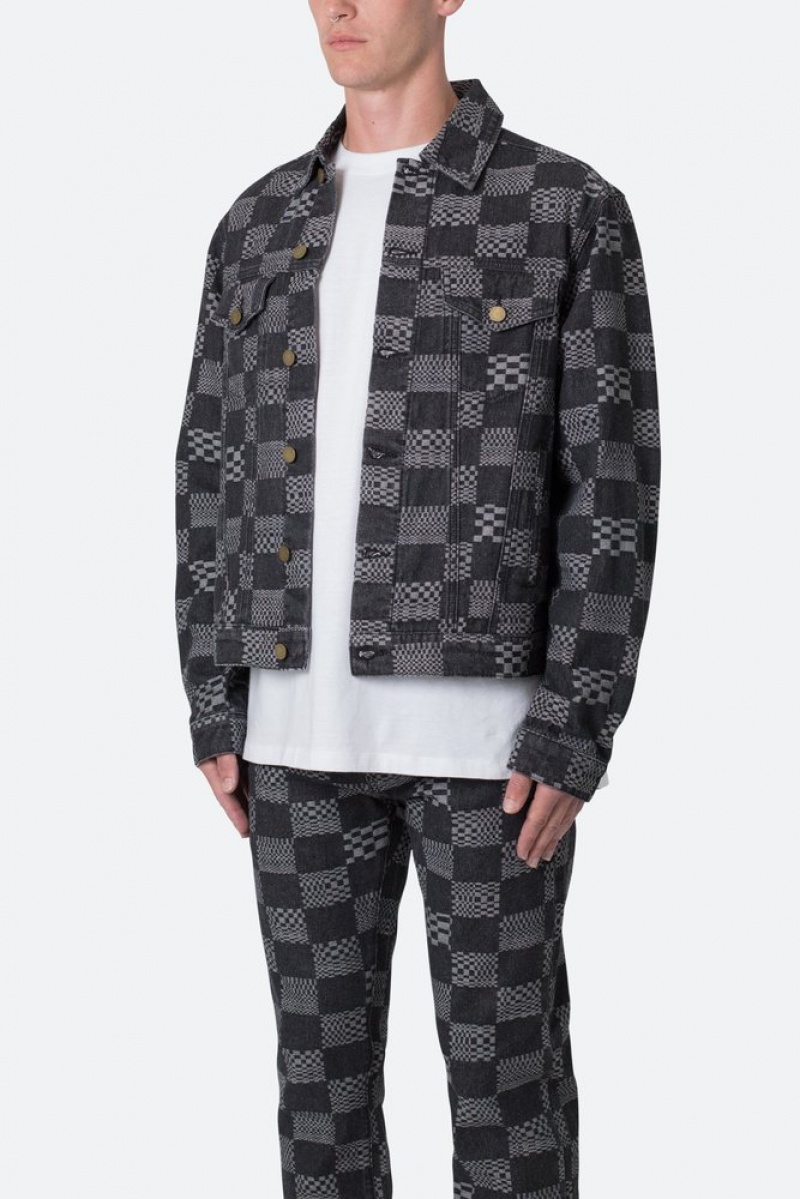 Mnml Checkered Trucker Jacket Jackets Black | YU21-B9SR