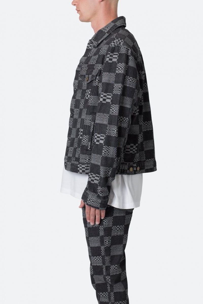 Mnml Checkered Trucker Jacket Jackets Black | YU21-B9SR