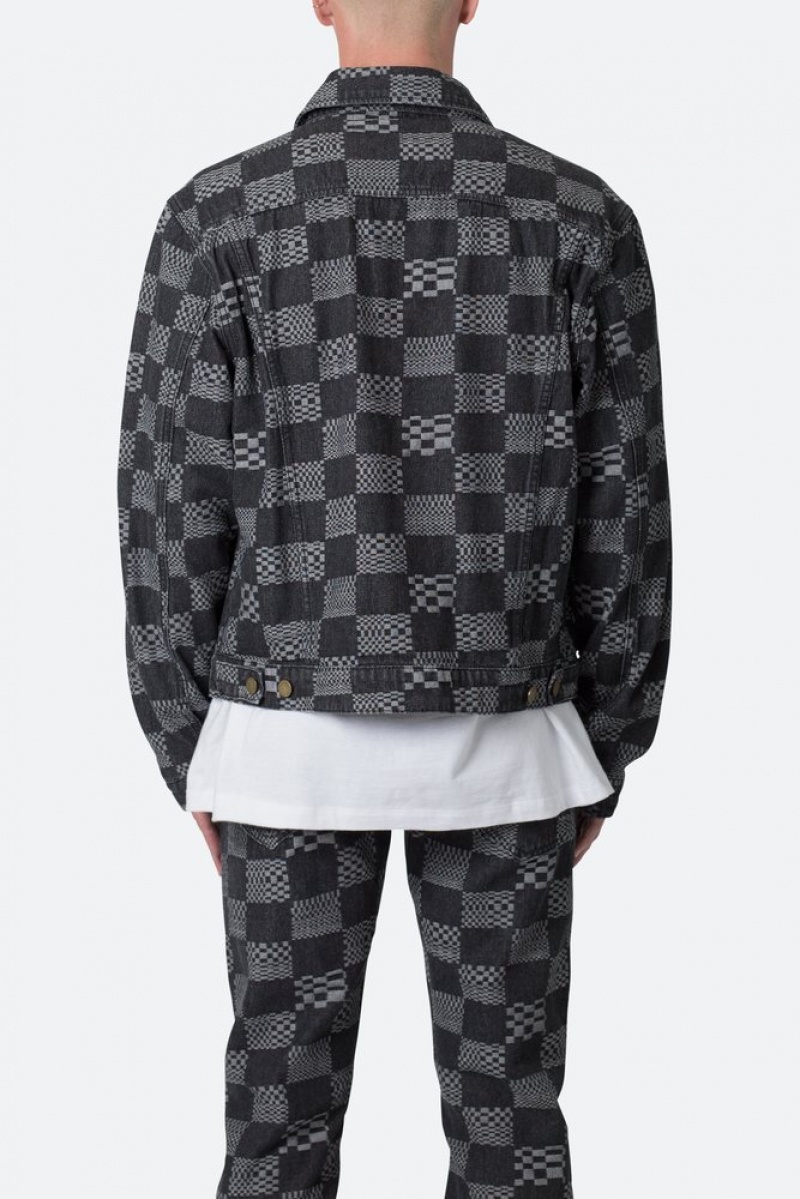 Mnml Checkered Trucker Jacket Jackets Black | YU21-B9SR