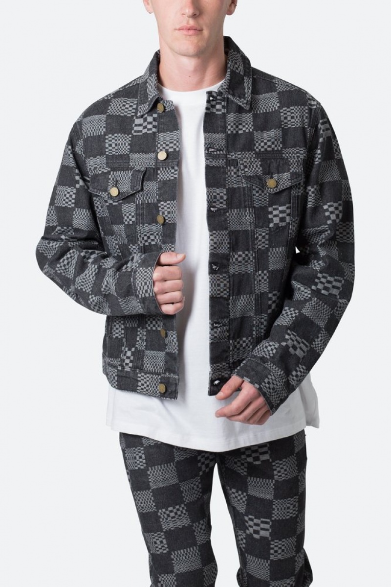 Mnml Checkered Trucker Jacket Jackets Black | YU21-B9SR