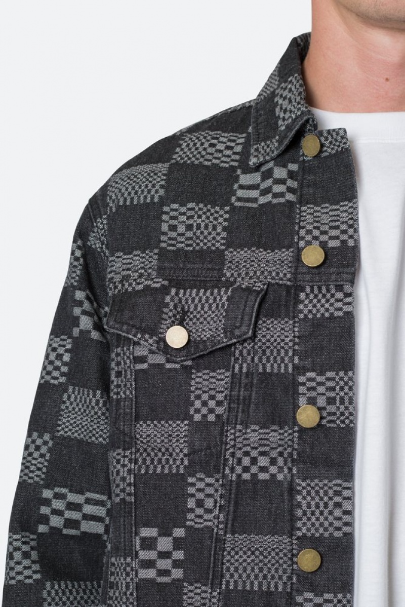 Mnml Checkered Trucker Jacket Jackets Black | YU21-B9SR