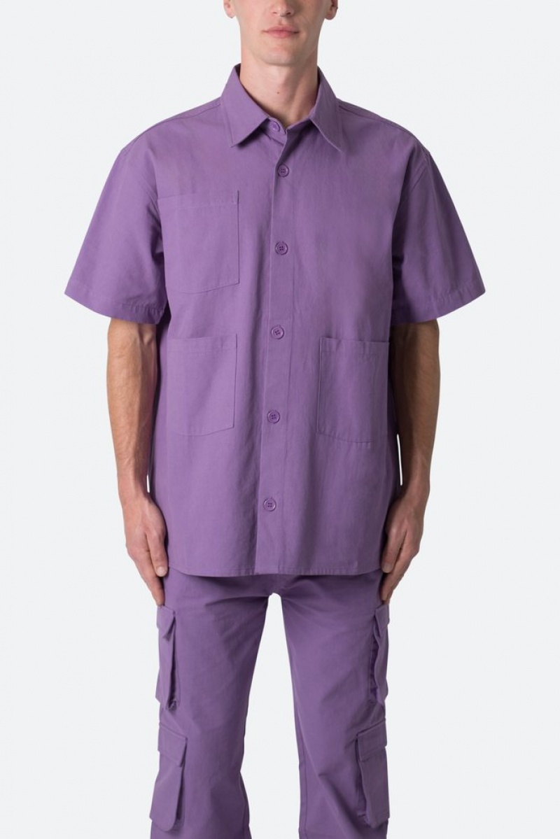 Mnml Collared Cargo S/S Shirt Shirts Purple | PE33-A5WC