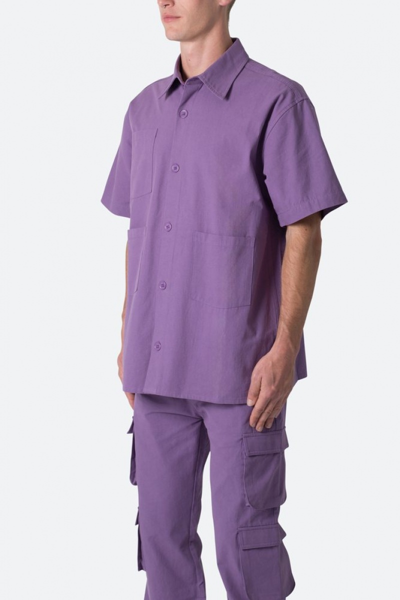 Mnml Collared Cargo S/S Shirt Shirts Purple | PE33-A5WC