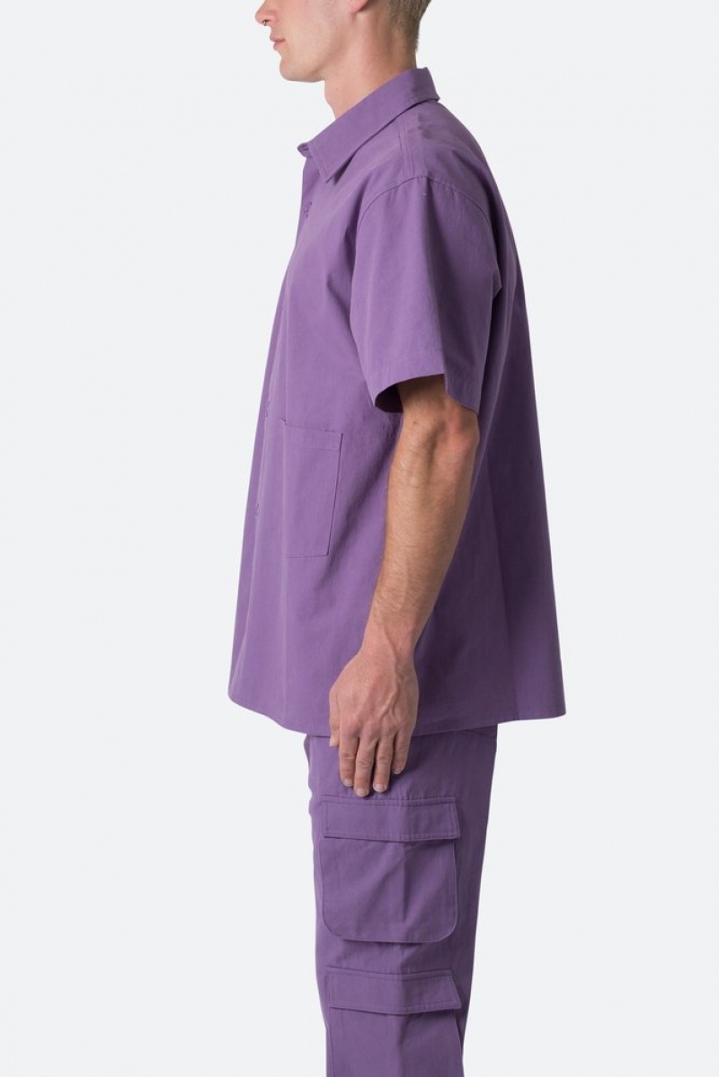 Mnml Collared Cargo S/S Shirt Shirts Purple | PE33-A5WC