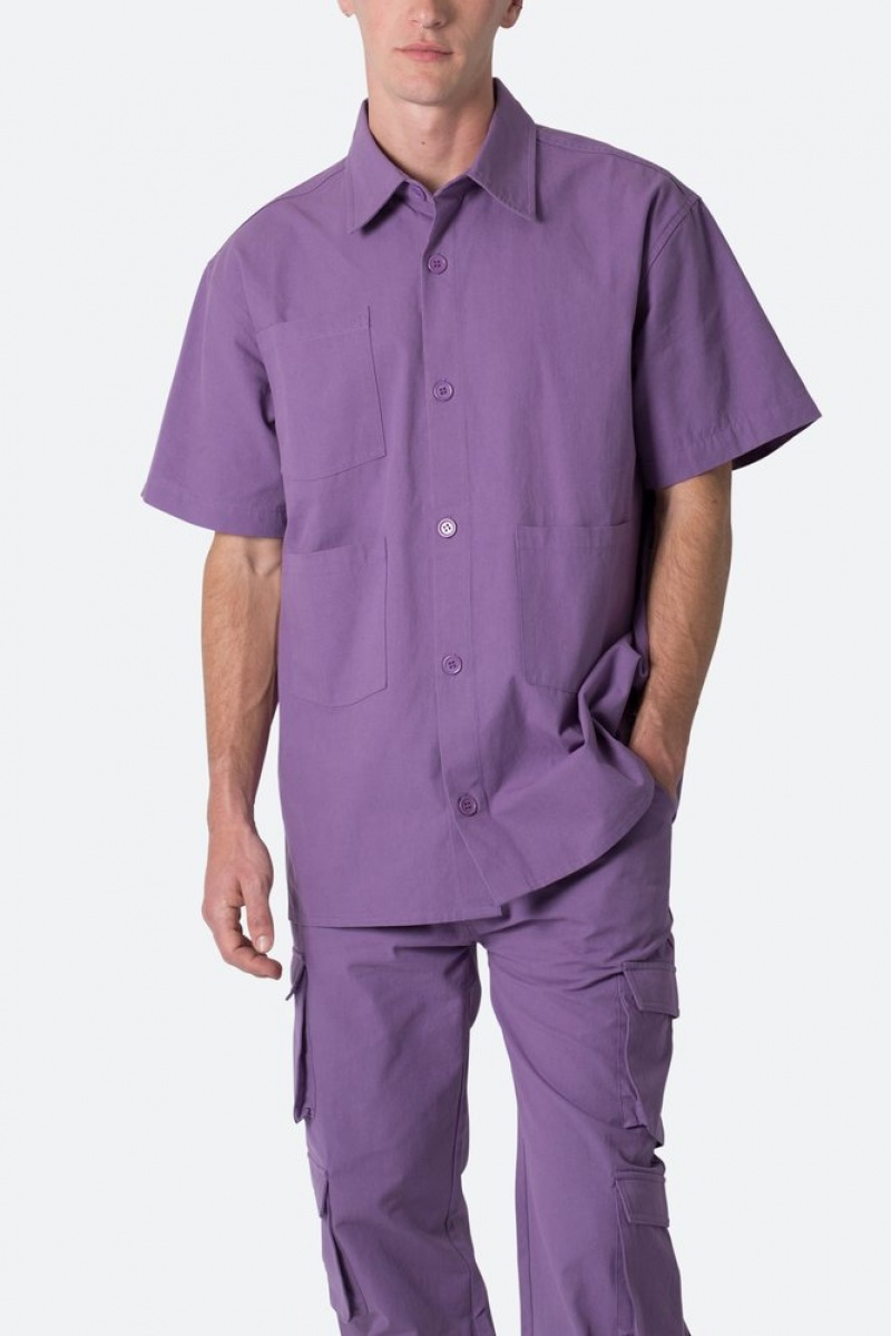 Mnml Collared Cargo S/S Shirt Shirts Purple | PE33-A5WC