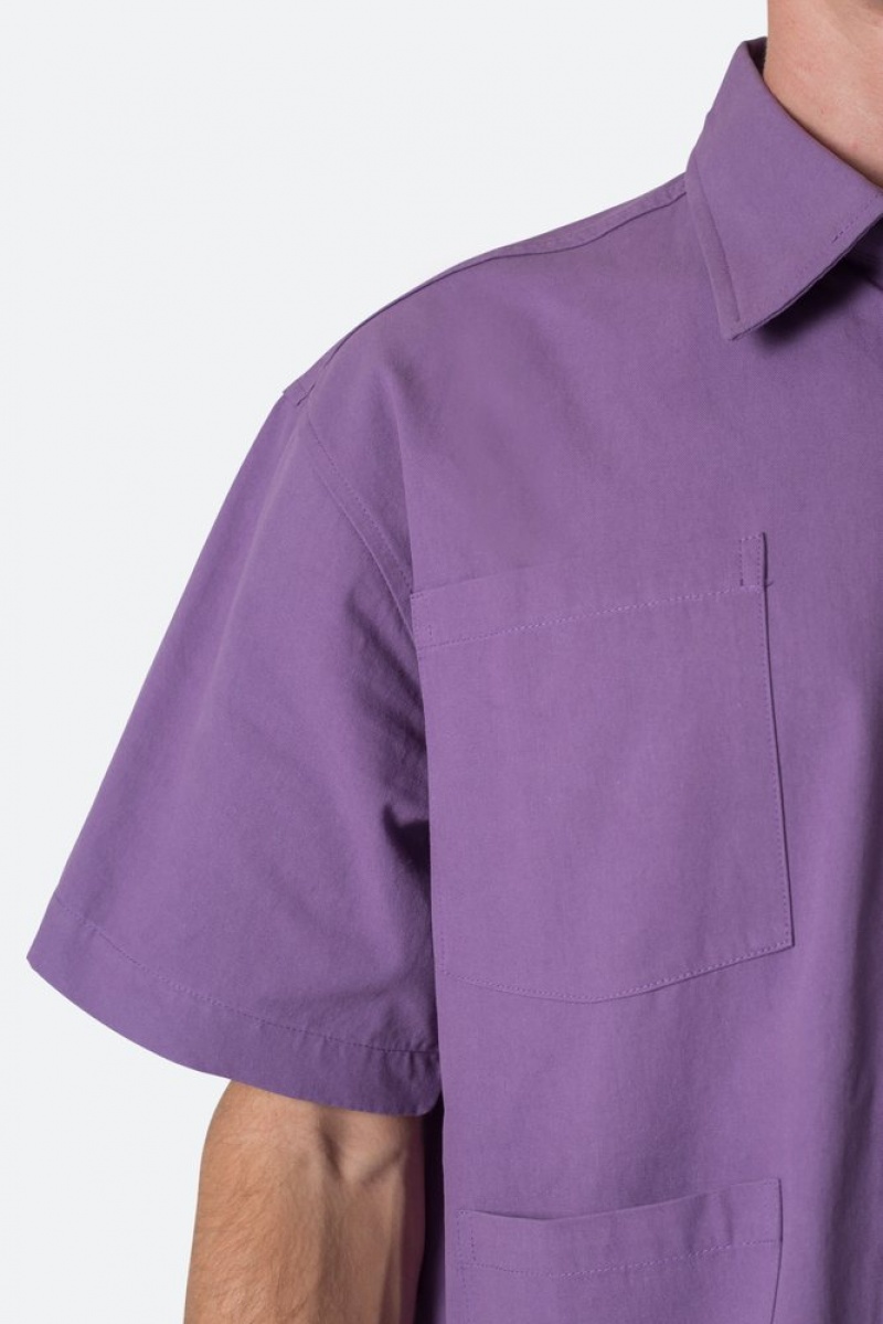 Mnml Collared Cargo S/S Shirt Shirts Purple | PE33-A5WC